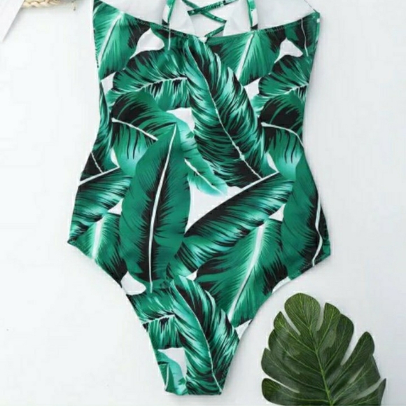 Nwt Palm Print Backless Plunge Padded One Piece - Picture 11 of 11